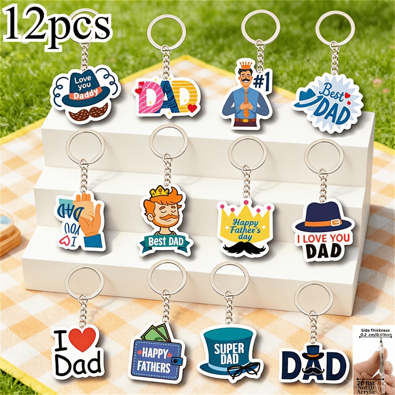 TEMU 2d Flat, 2d Flat 12pcs Father's Day Keychain Set, Featuring Messages Such As "happy Father's Day" And " Dad." This Commemorative Gift Is Perfect