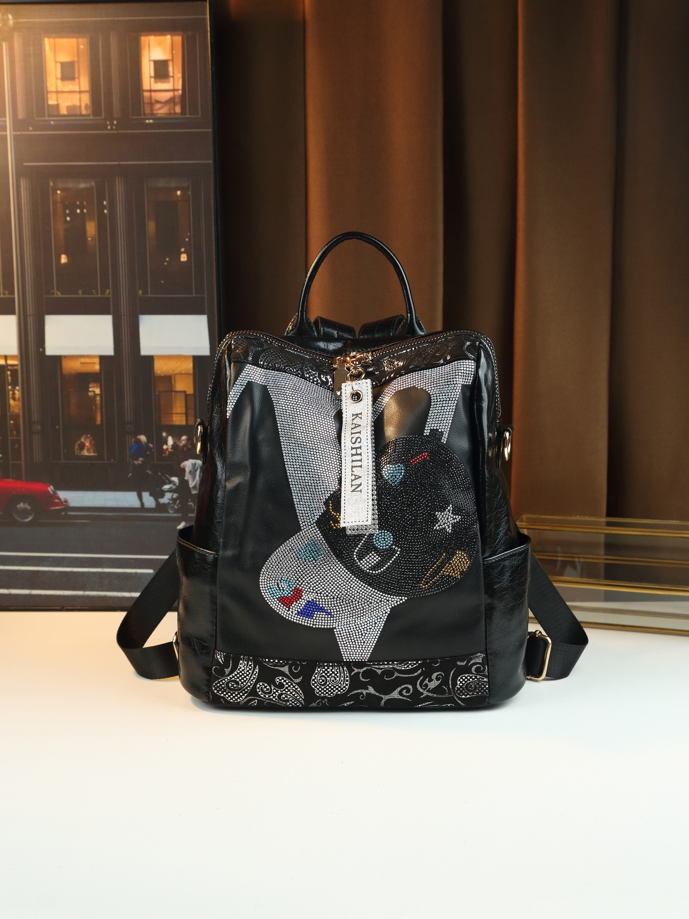 Golden-tone hardware detail