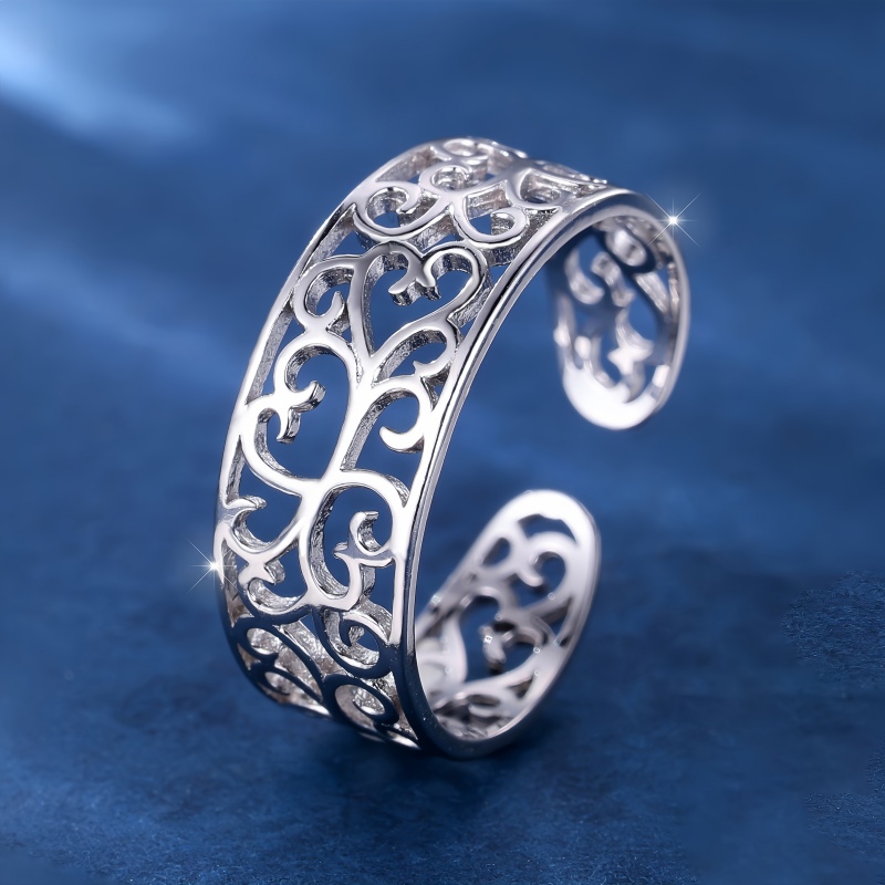 TEMU Anello regolabile con traforo a e traforate vintage per feste, , festivit�, uso , elegante anello a con a spirale, gioielli e regali, per