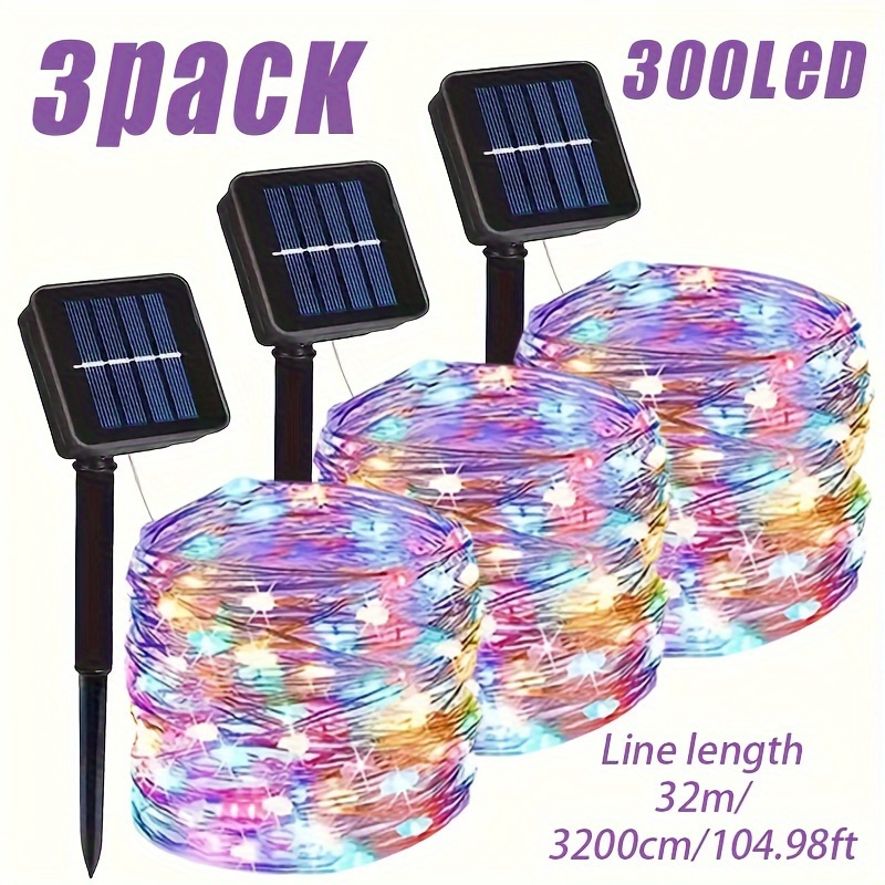 TEMU 3pcs Solar Color Fairy Copper Chain, Holiday Camping Atmosphere Small Lighting Chain, Suitable For Christmas, Halloween, Wedding, Party,