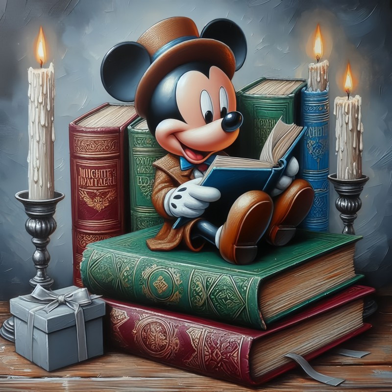 

Disney Mouse Reading Magic Book 5d Diy Diamond Art Painting Kit, Round Diamond Mosaic Canvas, Cartoon Theme Home Decor, 40x40cm/15.75x15.75in