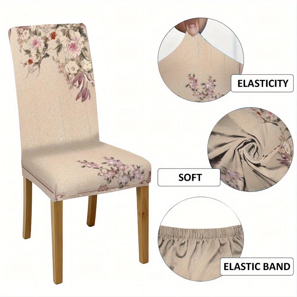 

2/4/6pcs Floral Polyester Chair Covers, Contemporary -band Slipcover-grip, Machine Washable, , Full Seat & Back Protector For Dining, Living Room, Kitchen, , Hotel Quality Chair Covers