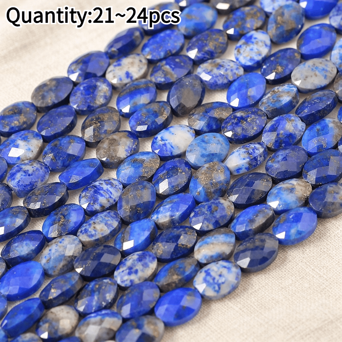TEMU Entretoises de perles facettées ovales d'œuf en lapis- naturel de 6x8mm, 21-24 pièces, adaptées à la fabrication de bijoux DIY, bracelets, ,