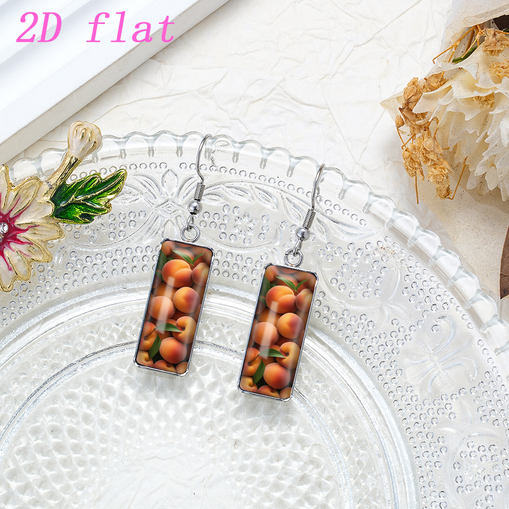 Fresh Apricot Fruit Pattern Time Gem Glass Rectangle Earrings