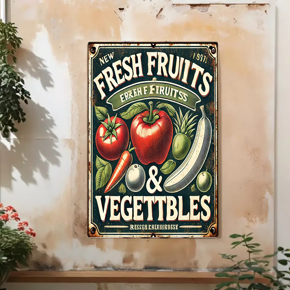 Panneau Mural Métallique 'Fruits Et Légumes De Saison' - Déco Vintage Pour Cuisine - Dimensions 30x20cm - 5