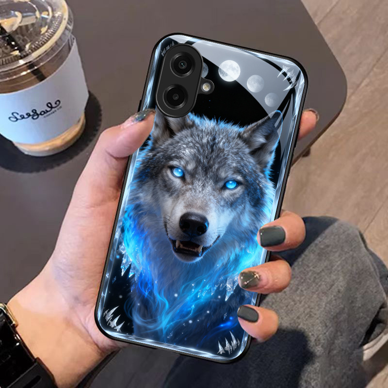 TEMU Чохол для телефону "Фантазійний Морозний Вовк" для for Samsung Galaxy A01Core/A01/A02/A02S/A03/A03Core/A03S/A04/A05/A05S/A06/A07. Синій та фази