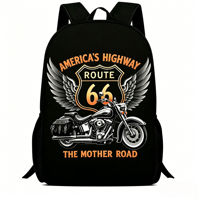 TEMU Motorcycle Print Backpack, Casual Large Capacity Backpack