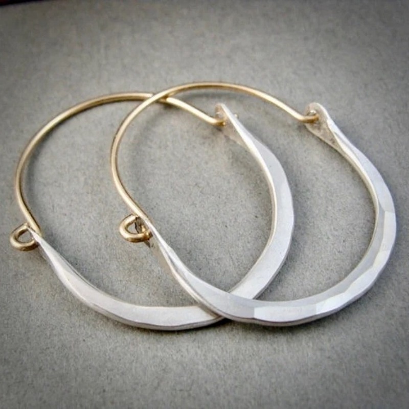 Women's Handcrafted Copper & Silver Circular Earrings, Retro Style
