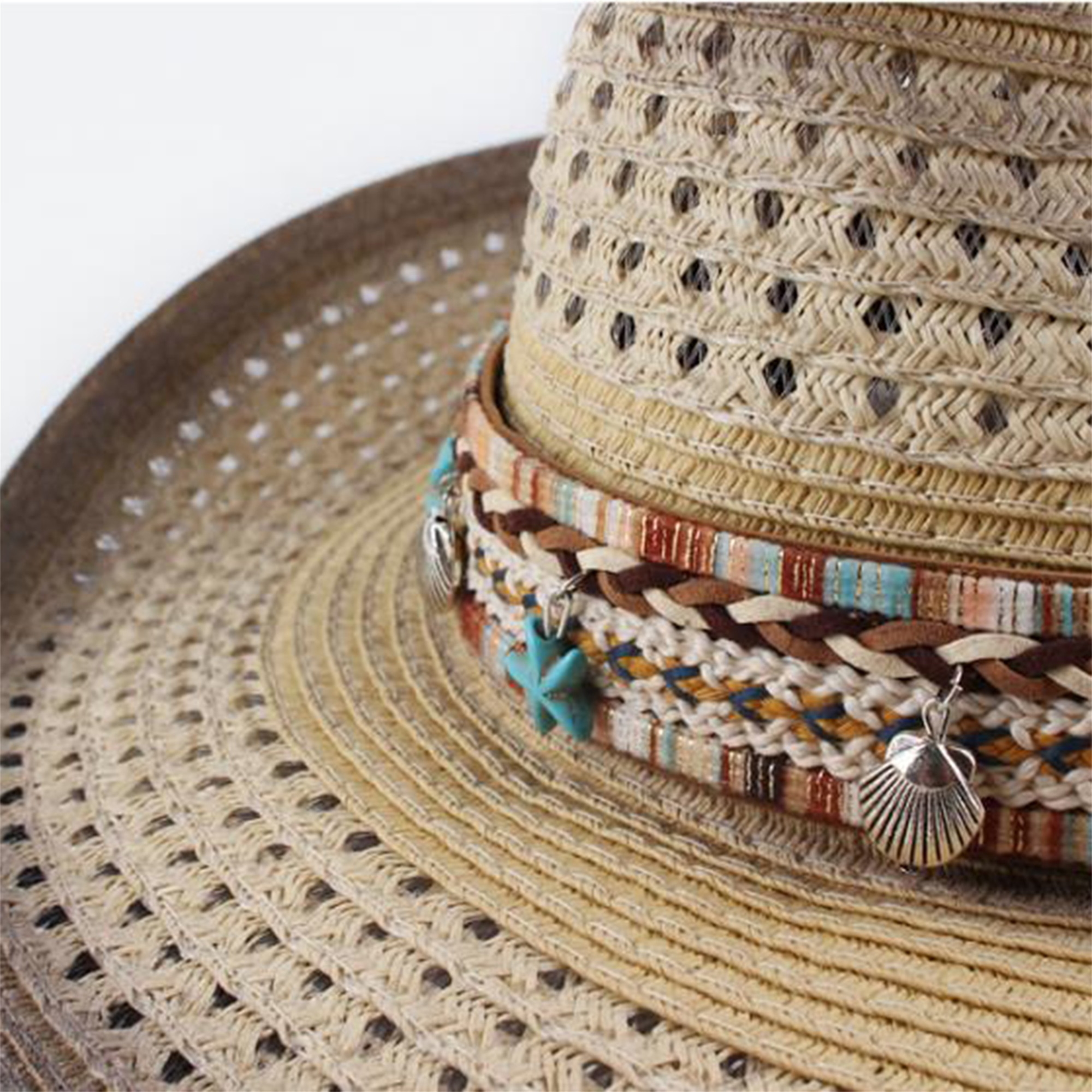 Boho Chic Women's Straw Sun Hat with Wide Brim Protection, Breathable  Cowgirl Beach Cap for Vacation