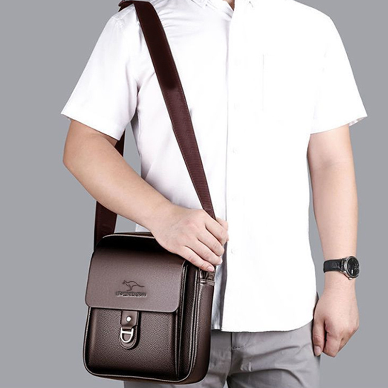 Sacoche Bandoulière Homme – Messenger Cuir Kangourou Sacoche - Adaptée aux quatre saisons - Sac à bandoulière unisexe carré pour hommes, sac bandoulière, imprimé kangourou vertical décontracté, sac messager portable pour voyage d