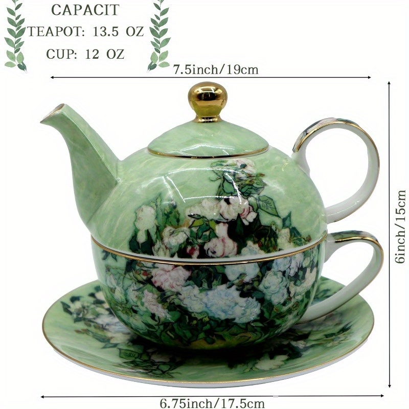 porcelain 13oz tea for one teapot and cup set vintage floral ceramic tea set european style tea pot and saucer set white roses, tea pot and cup set, tea set with pot and cups, tea cup set with pot, chinese tea set, tea cups set, home tea ceremony, afternoon tea,  , elegant saucer,   porcelain,  , tea accessories, tea enthusiasts, gift for her Product details 2