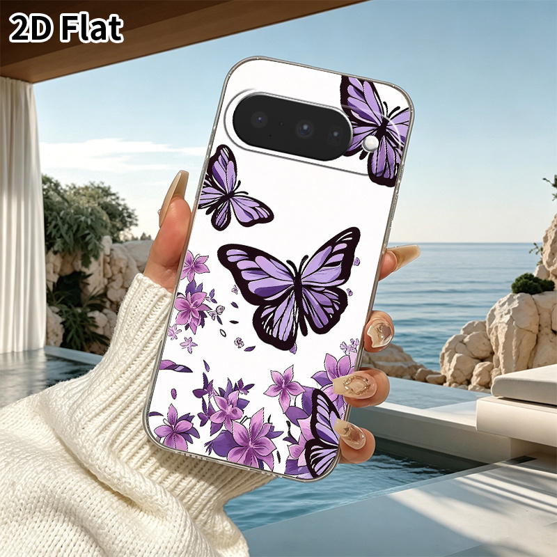 phone case 2d flat purple   dancing   flowers phone case suitable for google pixel 6 6a 7 7 pro 7a 8 8 pro 8a 9 9 pro 9  10 pro 10 pro xl 10a tpu transparent fashionable   soft case 2d flat