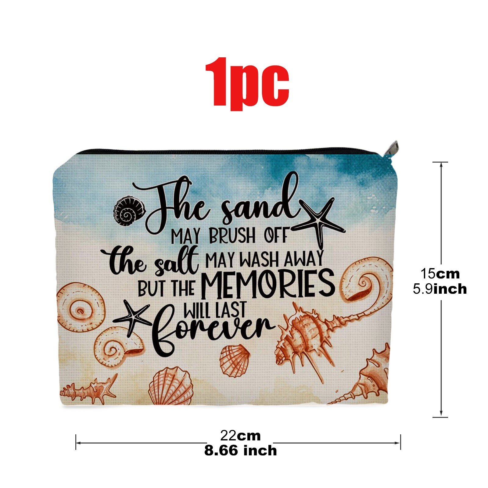 TEMU Trousse de Cosmétique double face en polyester avec impression nostalgique de et d'étoile de mer en aquarelle côtière, 5.9In X 8.66In, pochette