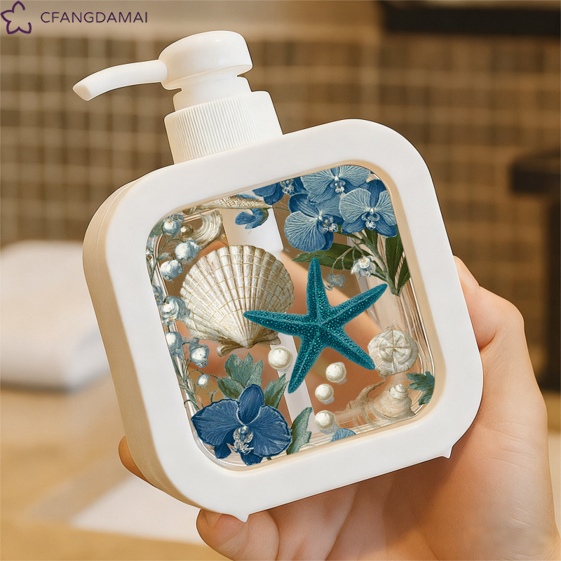 TEMU Distributeur de savon mural 1 pièce, style vintage (autoportant, convient aux de bain) avec pompe à main - Décor marin et , motif étoile de mer