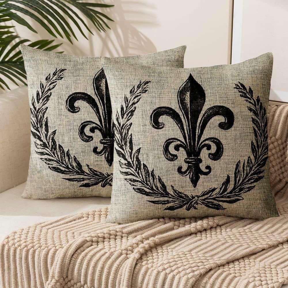 

2pcs Style Fleur Pillow Covers, Soft Polyester Cushion Cases With Zipper Closure, Machine Washable Decor For Room Types, 18x18 Inch Pack Of 2