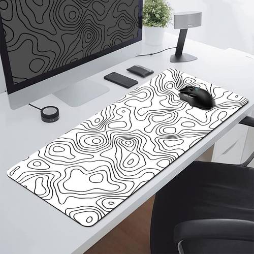 1pc extended gaming mouse pad and pc desktop keyboard mat minimalist black and white line pattern laptop protector pad study desk mat durable non slip base high definition printing multiple sizes xl xxl suitable for home