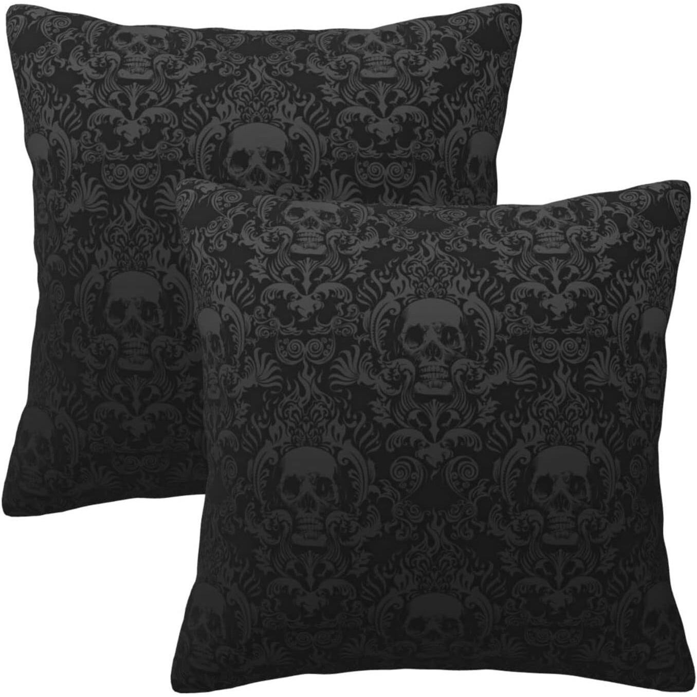 E-shop 2 Stück Gothic Totenkopf & Botanik Druck Kissenbezüge - Vintage Reißverschluss Kissenhüllen für Bett, Sofa, Autositz Deko - Maschinenwaschbare