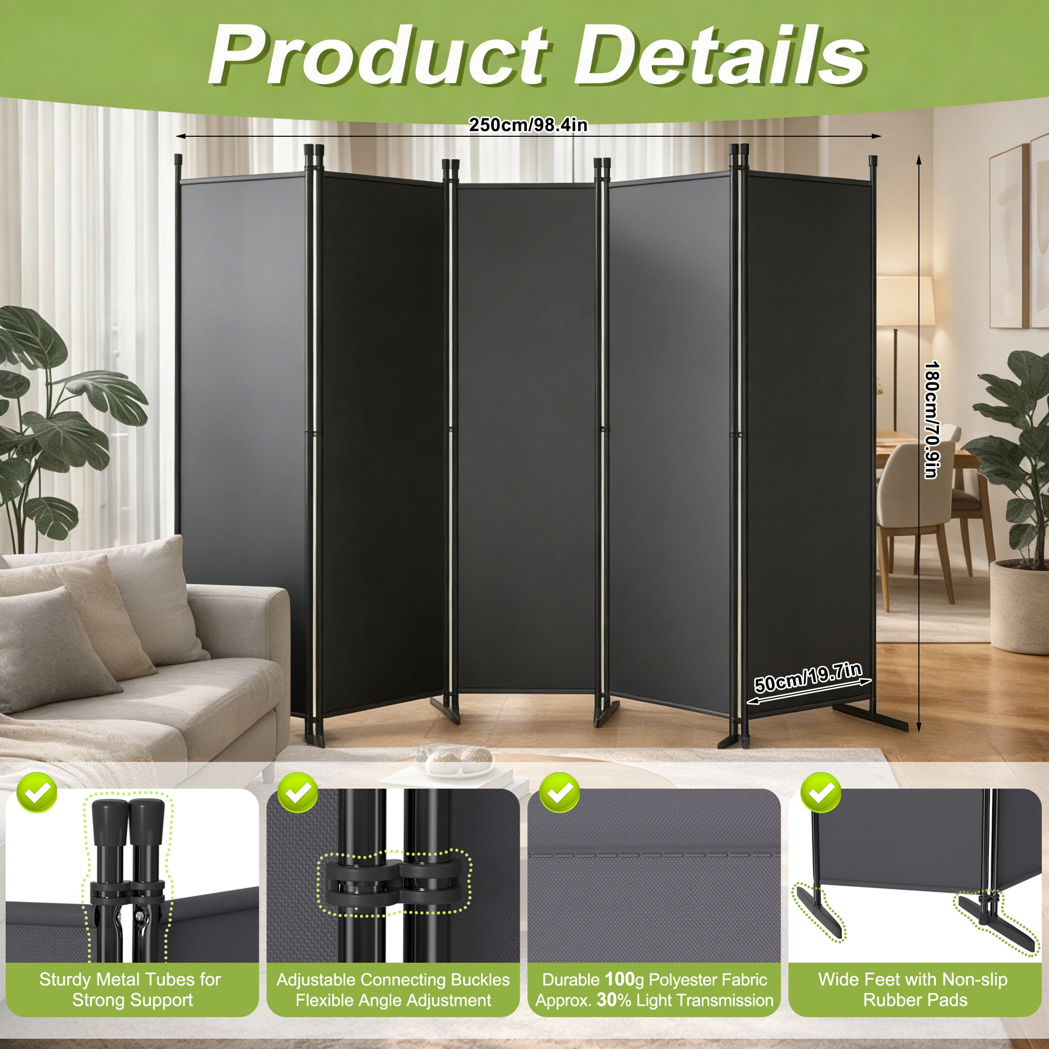Foldable Garden Privacy Screen, Privacy Strips, Fence Privacy Screen, Folding Room Divider, Partition Wall, Room Divider