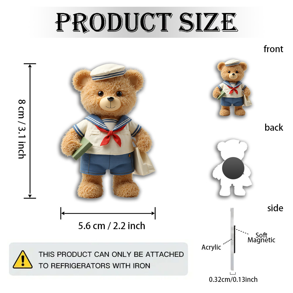 TEMU 1pc Of A 2d Flat Soft Magnet Made Of Acrylic And Rubber, Featuring A Cute Sailor Teddy Bear Plush Dressed In A Nautical Outfit, Complete With A