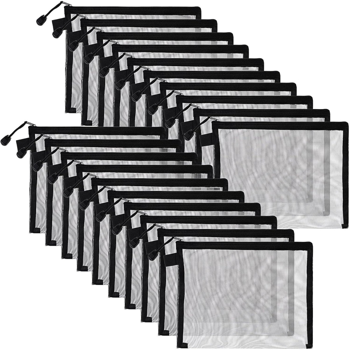 TEMU 20 Piezas Bolsas de Malla de Nylon con Cremallera, Bolsas de Malla Negra con Cremallera para Maquillaje, Bolsas de Plástico con Cremallera para