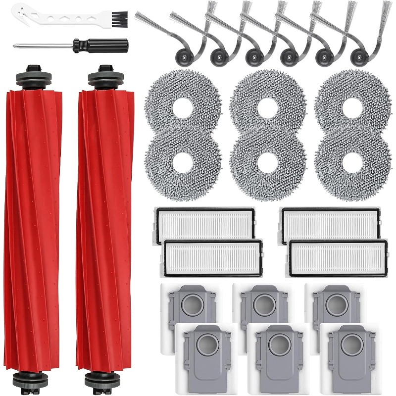 TEMU 26pcs Replacement Accessories Suitable For Qv 35a/qv 35s/ Robot Vacuum Cleaner, Including 2 Main Brushes, 6 Side Brushes, 4 Hepa Filters, 6 Mop