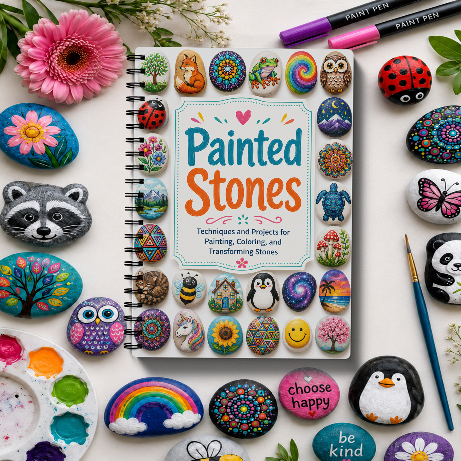 TEMU Diy Rock Painting Notebook Suitable For Adults & Beginners - Mandala Dot Art Book With Floral Animal Patterns, Planner, Acrylic Color , Journal
