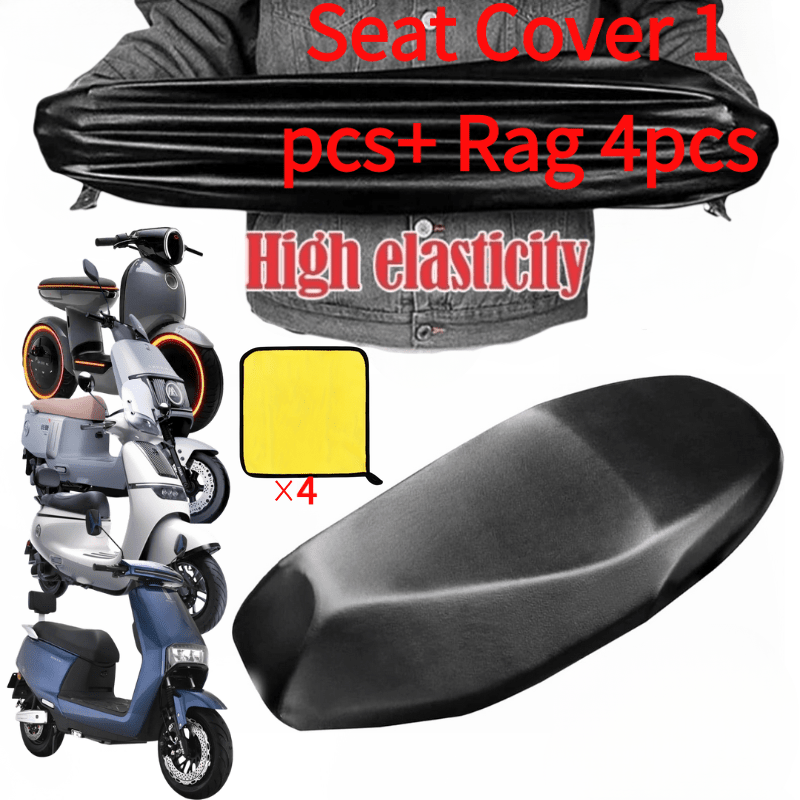 TEMU Pu Leather Motorcycle Seat Cover- Waterproof, Sunscreen, Elastic With Fixed Drawstring For Scooter& Moped, Black Pu Leather Design, Protection|