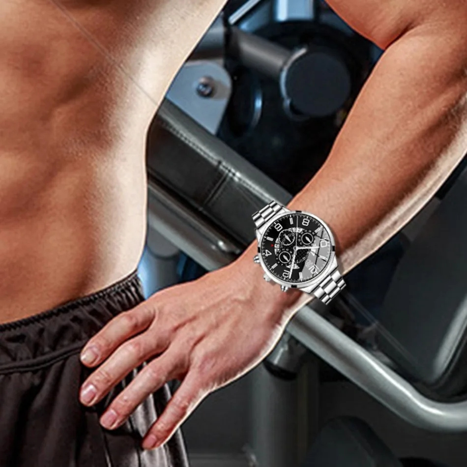 wrist watch mens silver watch and bracelet set