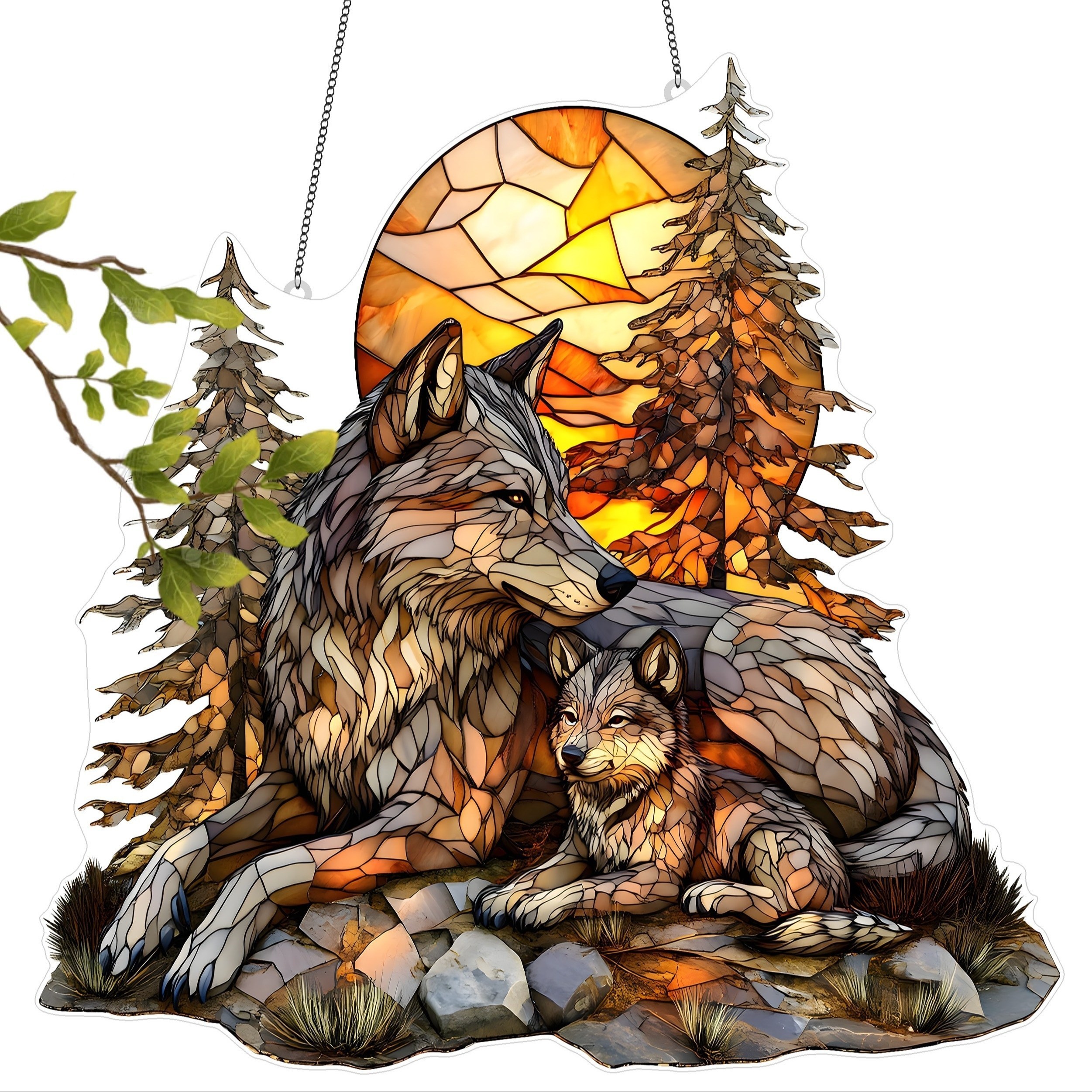 TEMU 2D Flache Acryl-Kunst Wolf und Sonnenfänger – für Wohnzimmer, Veranda-Deko – Einzigartiges Geschenk zum Einzug & Muttertag, Wandskulptur,