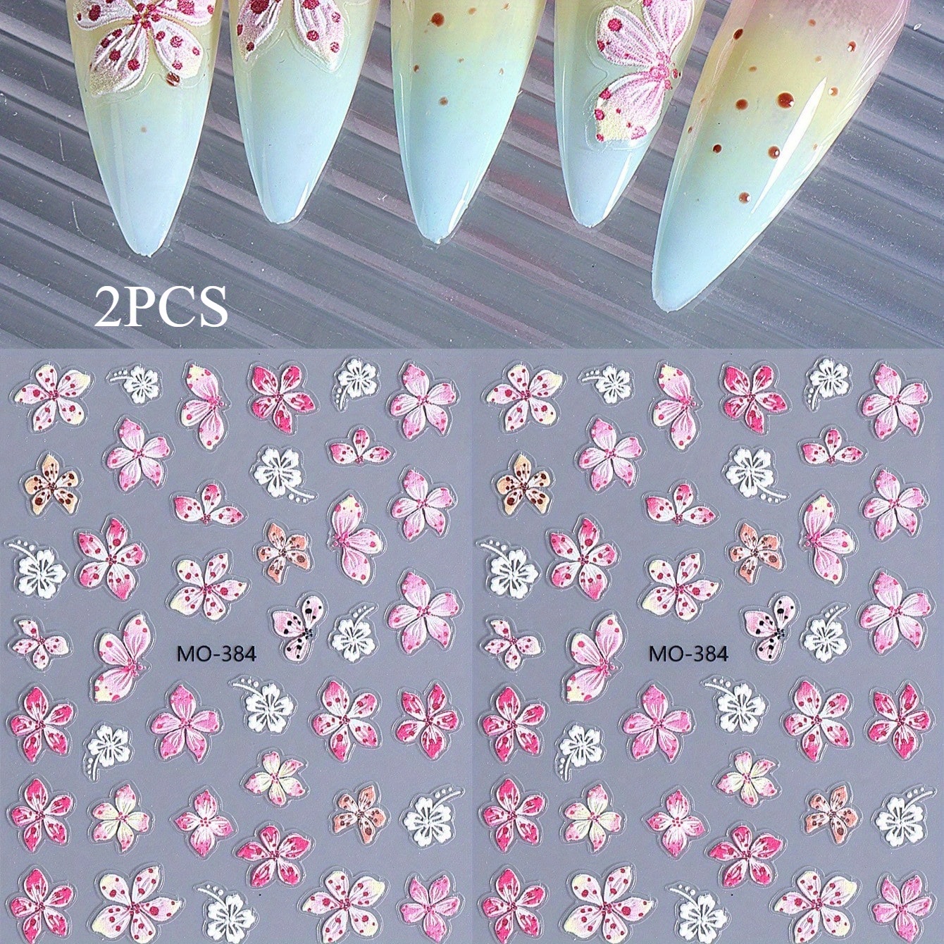 2pcs Self-adhesive 5d Pink Petal Nail Art Sticker For Decorating Nails, Suitable For Women And