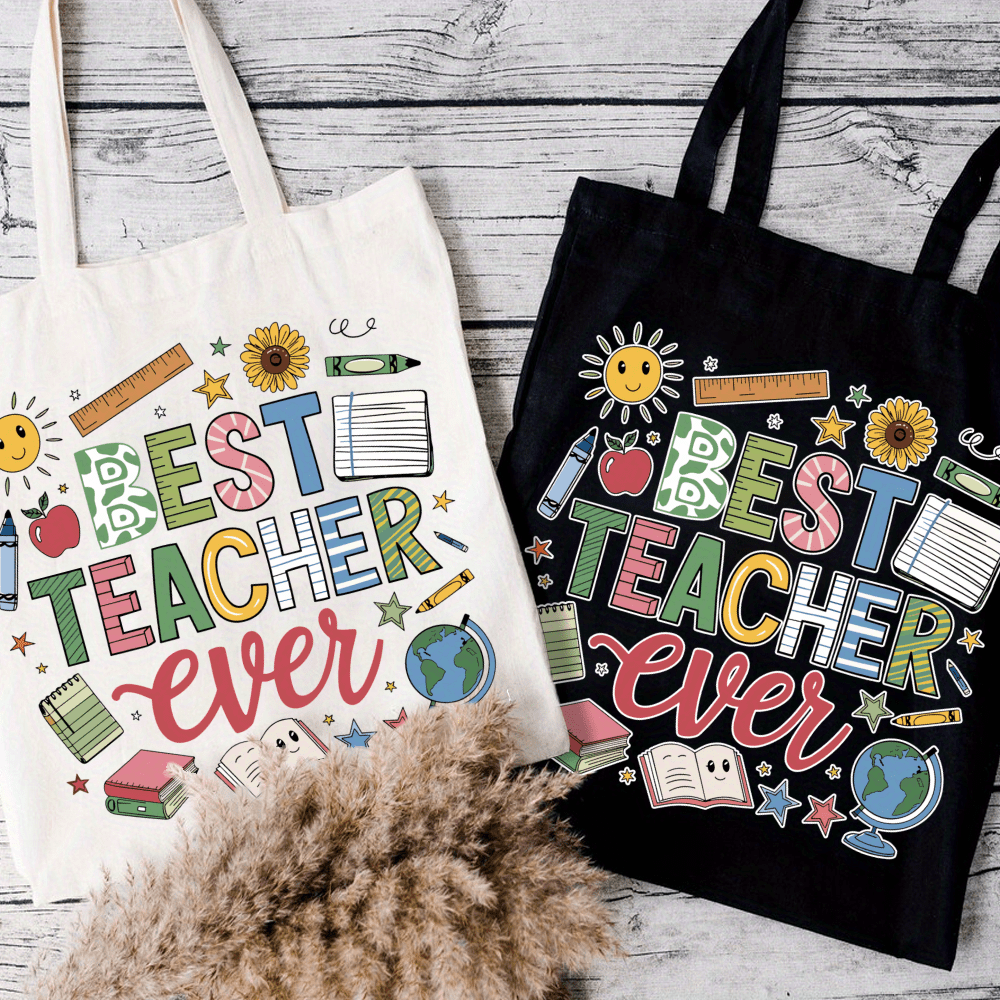 colorful best teacher ever tote bag durable large capacity Temu