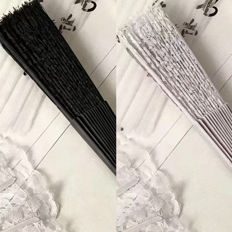 TEMU 2pcs Autumn/winter Black And White Lace Folding Fans - Elegant Lace Folding Hand Fans, Vintage Style, Portable And Foldable, Suitable For