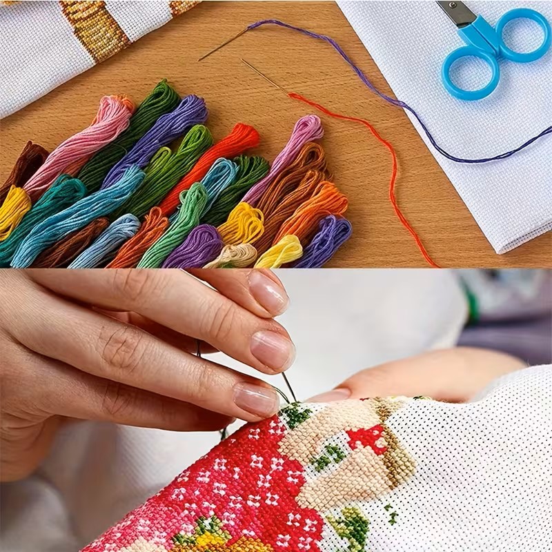 2D Flat Printing Cross Stitch Painting Kit, Thread Art Needlework