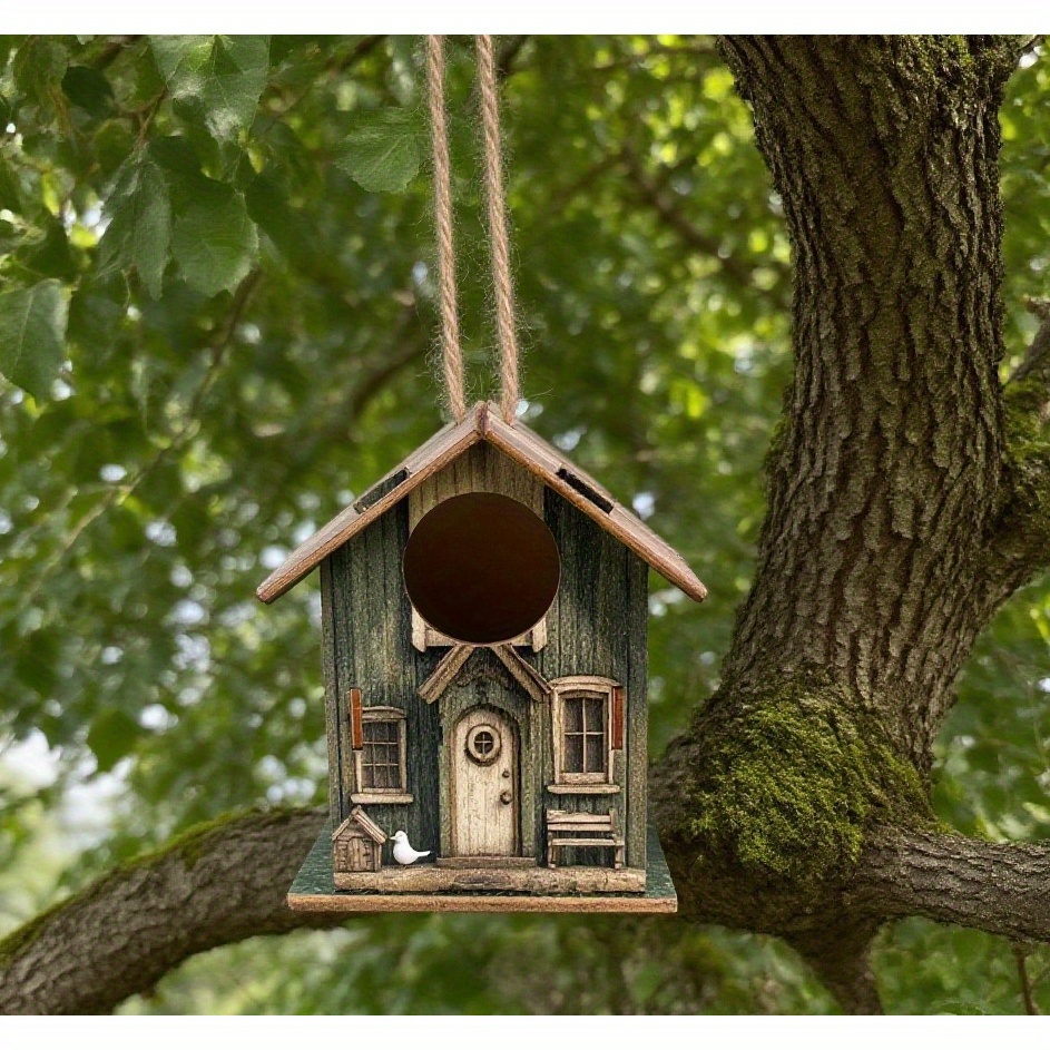 TEMU Diy Handmade Bird Nest, Outdoor Garden Decoration - A Creative Wooden House For Birds, Suitable For , 11 Festivals And Use, Bird Nesting House,