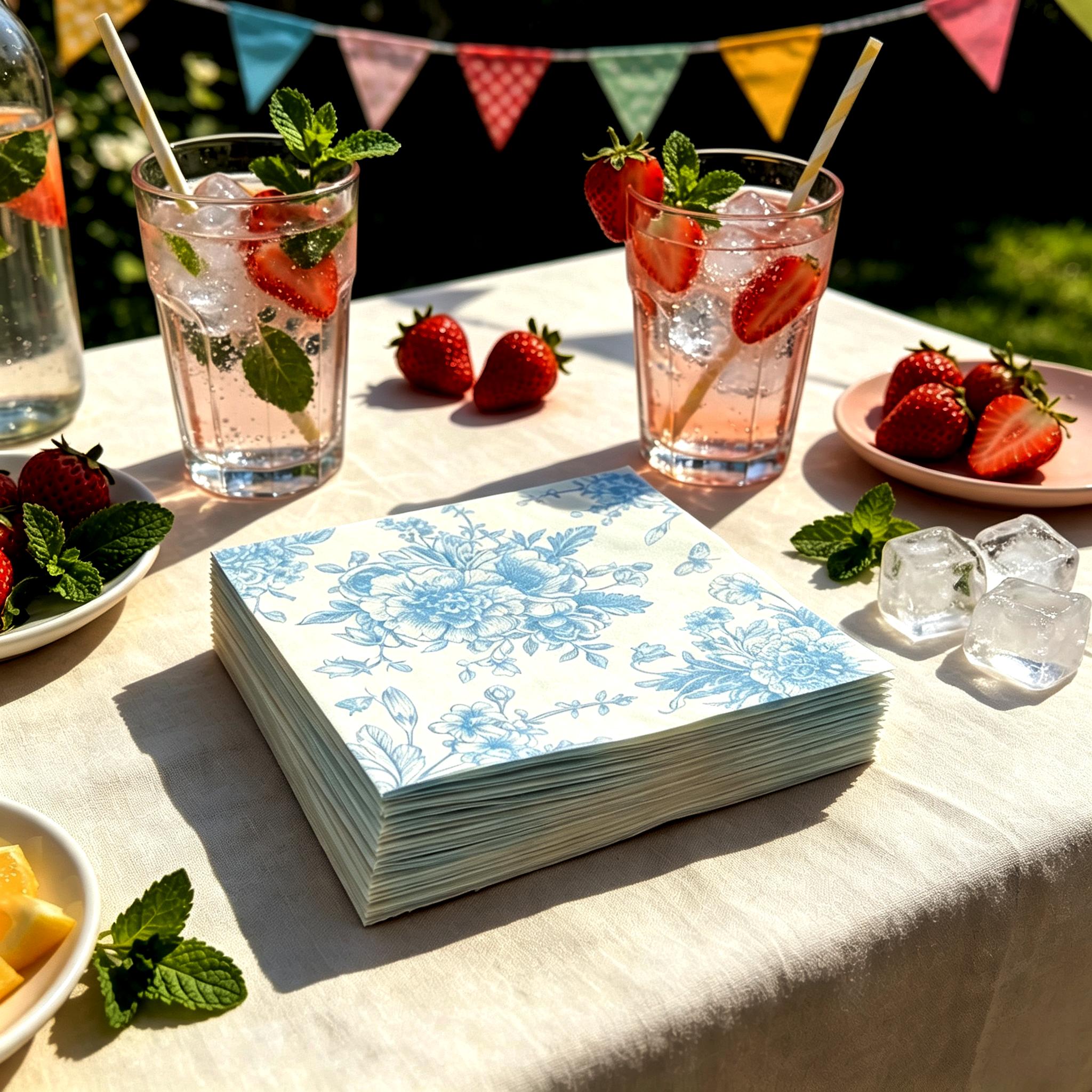TEMU Blue Floral Disposable Napkins, And White Floral Print, Decorative Disposable Dinner Napkins, Suitable For Wedding, Bridal Shower, Tea Party And