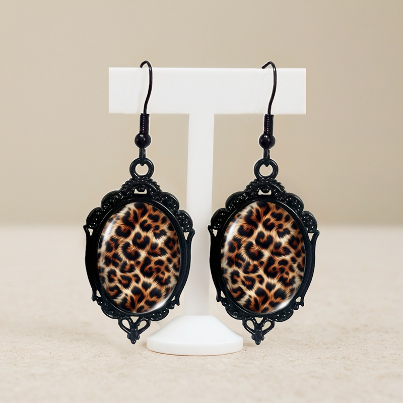 TEMU 1 di orecchini pendenti ovali con stampa leopardata marrone e pizzo , orecchini con cupola in vetro, regalo per