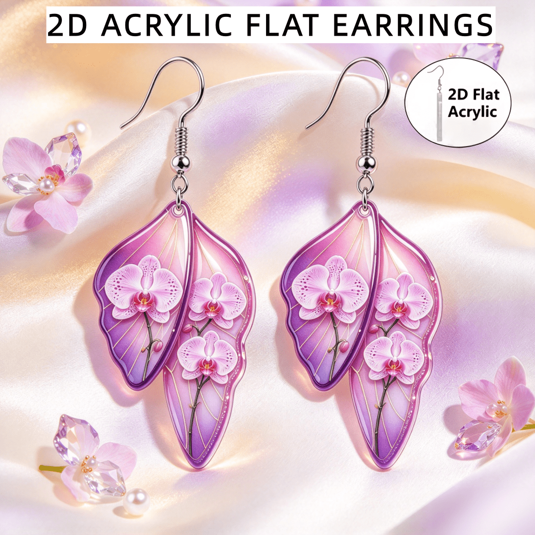 Women's Gradient Purple Butterfly & Orchid Dangle Earrings, Lightweight