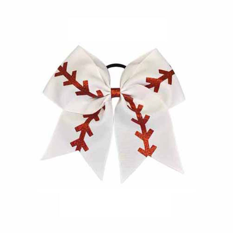 TEMU 1pc 1pcs 8-inch Baseball Bow Hair Bow With Baseball Stitching Pattern - Solid Color Cheerleader Headpiece Suitable For Women' Hair, For Game