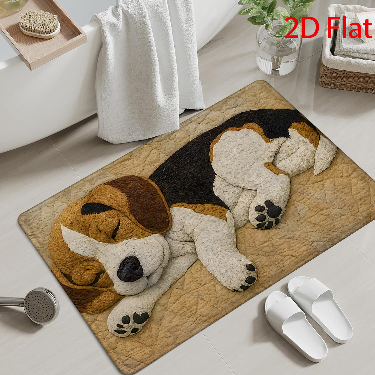 TEMU 2d Flat, 2d Flat, 1pc 2d Flat Printed Bathroom Mat | Lightweight, Easy-to-clean Flannel And Polyester Door Mat For Entryway, Living Room,