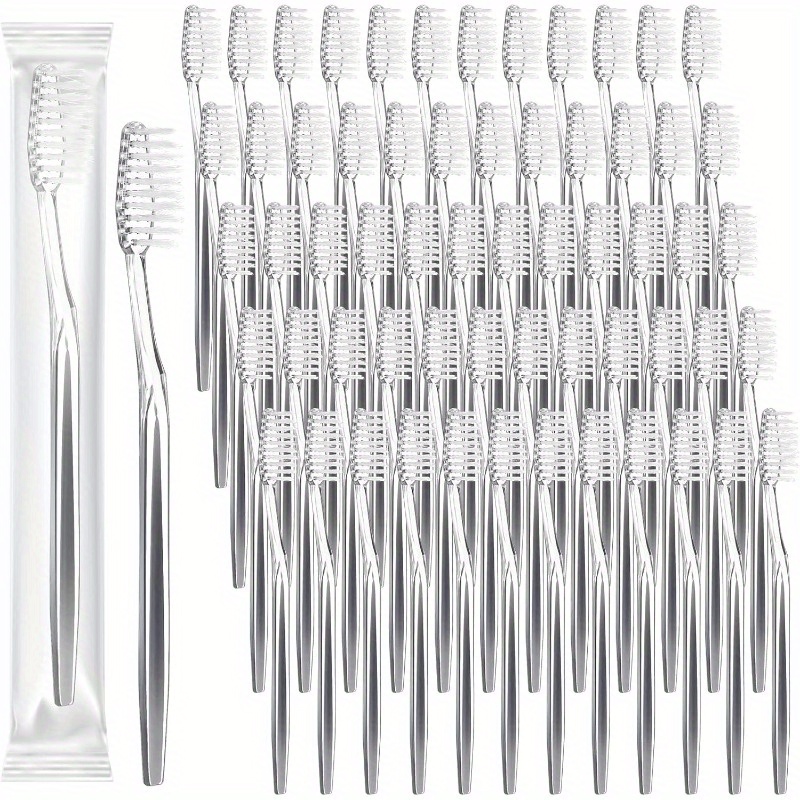 Image of 100 Individually Packaged Disposable Travel Toothbrushes, Soft Bristles For Adults And Camping, Hotel Guests Toiletries (silvery)