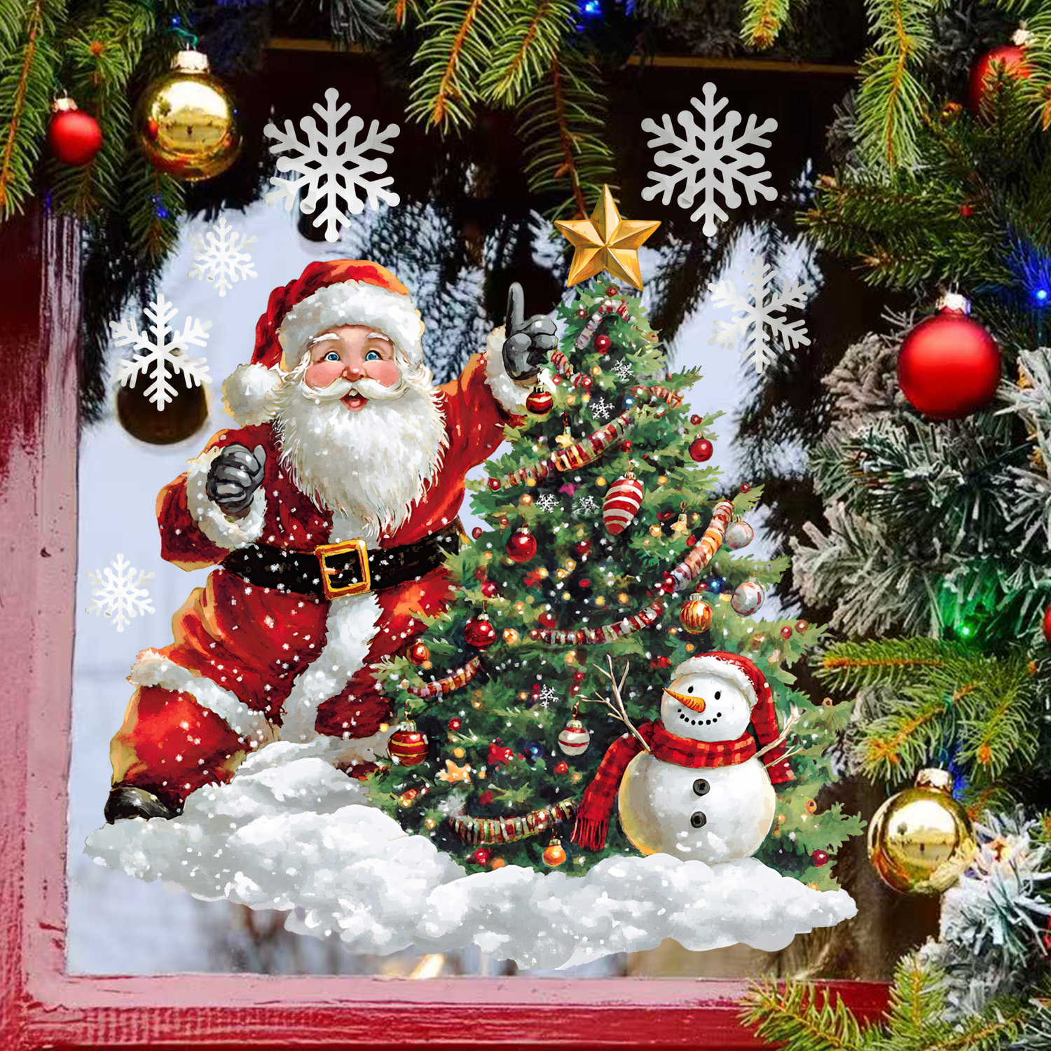 TEMU 2d Flat, 2d Flat Christmas Santa Tree Snowman Snowflakes Window Stickers Festive Atmosphere Glass Static Stickers Store Display Window Scene