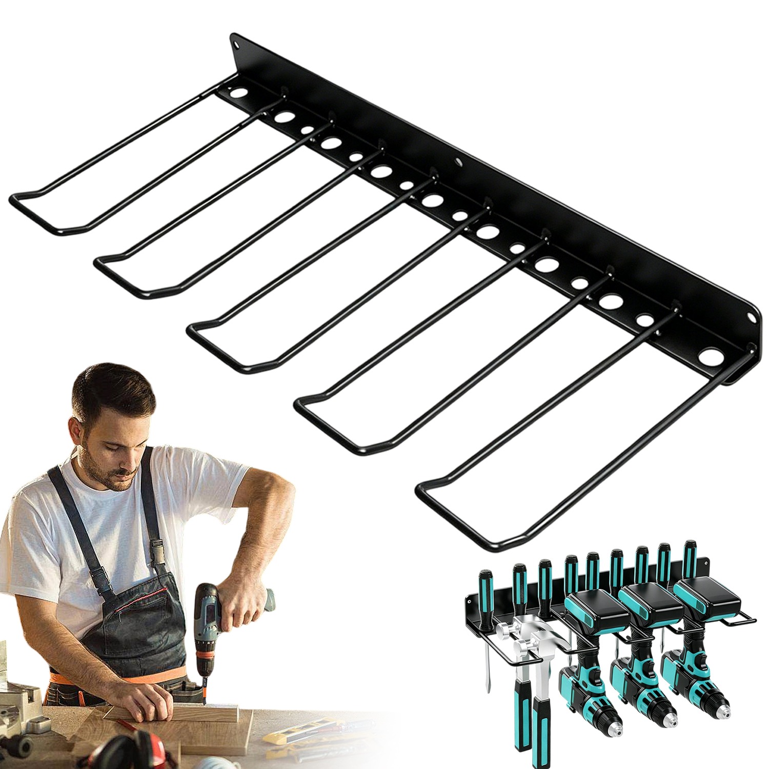 Wall-mounted Heavy Duty Power Tool Storage Rack - Space- Metal Organizer For Garage, Workshop, , Sturdy Holder - , Daily Tool Arrangement, Utility Shelves