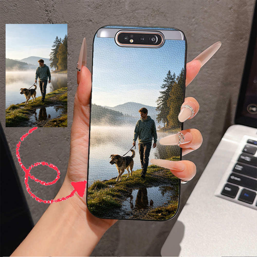 TEMU Phone Case - Faux Leather Lychee Pattern Phone Case With Personalized Diy Designs, Suitable For Galaxy A80, A90, A Great Gift For Couples,