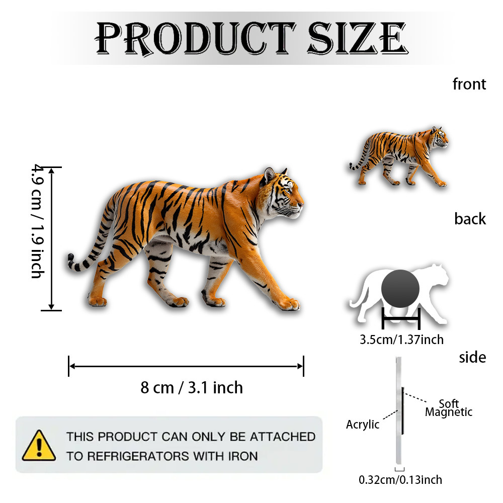 TEMU 1 Realistic Tiger Magnet- An Acrylic Fridge Magnet With Stripes Suitable Wildlife Decoration, Big Collectors, Refrigerator Door Display, 2d Flat