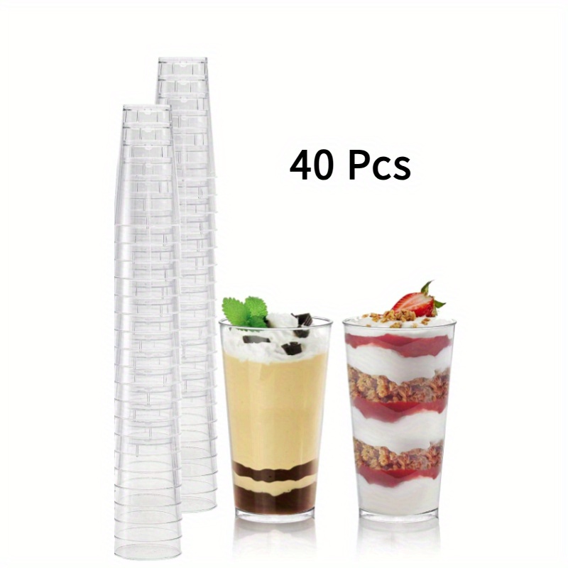 Image of 20/40pcs 90ml/3oz Mini Round Rim Clear Plastic Dessert Cups, Cylindrical For Mousse, Pudding, Yogurt, Ice Cream& Party Snacks, Reusable Serving Cups