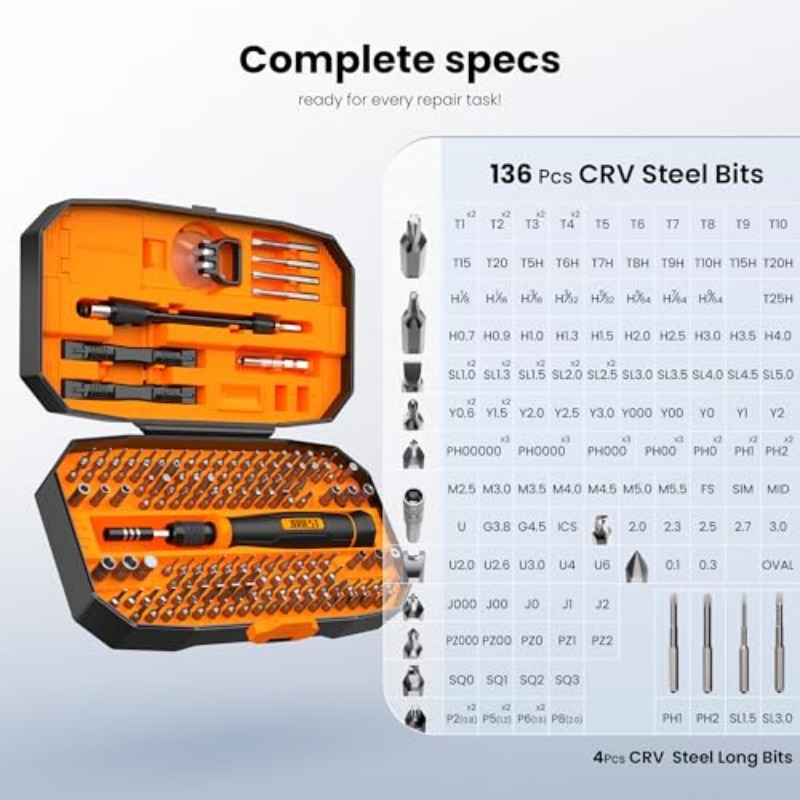   152-in-1 magnetic precision screwdriver set with torx/triwing/ /phillips bits, crv steel construction & tpr/pp ergonomic handle, magnetic storage case & 12 tool kit for electronics, macbook, iphone, ps5,  , jewelry repair -   professional tool kit for men, diy,  , home repairs,   magnetic mat,  /de , and storage box, magnetic screwdriver Product details 2