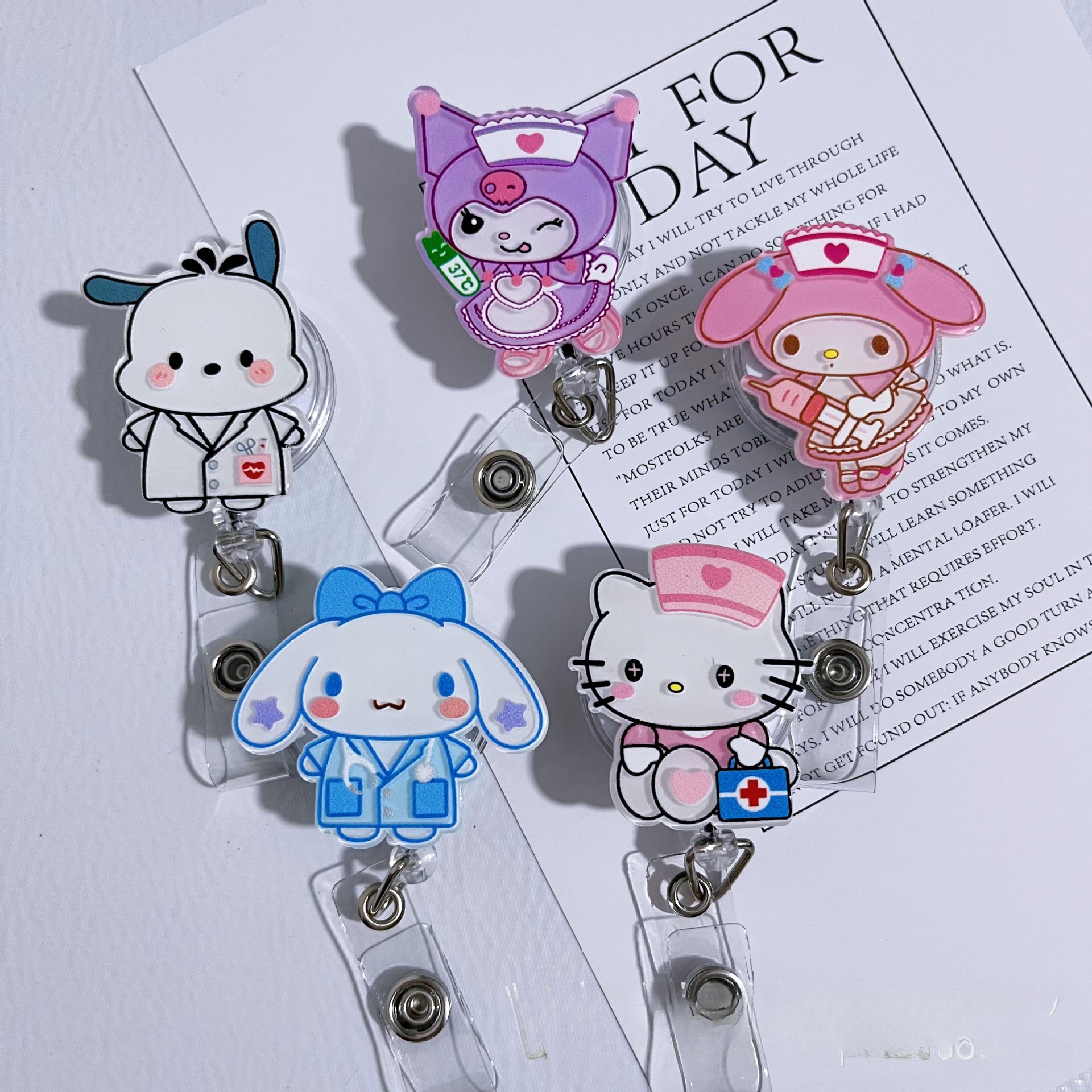 

Sanrio Hello Kitty Retractable Badge Holder With Lanyard - Abs, Cute Cartoon Design For Office Use, Kitty Accessories