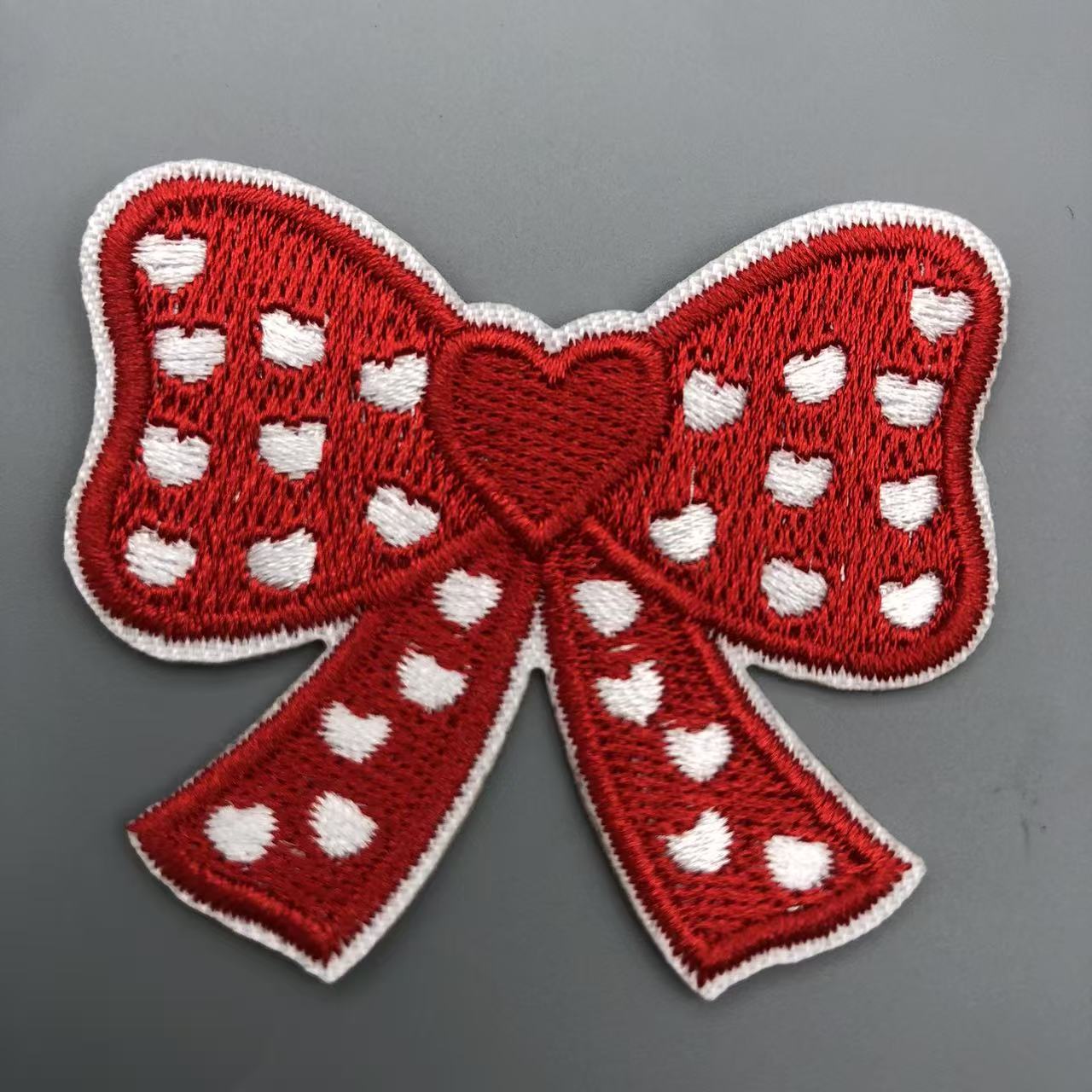 TEMU [fashion ] 1pc Cartoon Red Heart Bow Pattern Hot Melt Adhesive Embroidered Fabric Patch Diy Outfit, , Iron-on Fix, Sewable, Clothing Damage