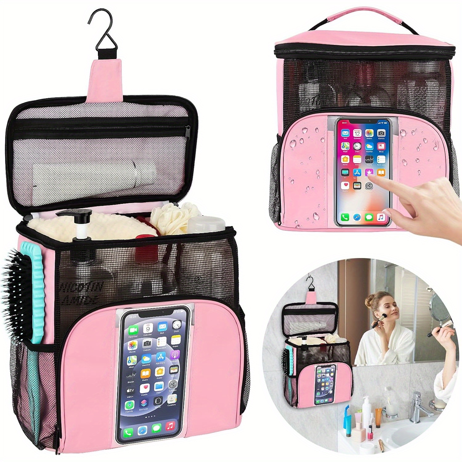 KUSOOFA Shower Caddy Tote,Quick Dry Shower Bag Dorm Room Essentials For College Student Girls Boys,Hanging Mesh Shower Caddy Portable For