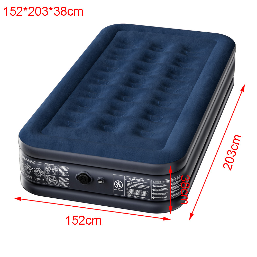 Image of Camping Air Mattress, Inflatable Air Bed With Pump And Carry Bag, For Outdoor Activities And Home Use, 190×99×38cm/203×152×38cm, Dark Grey + Navy Blue